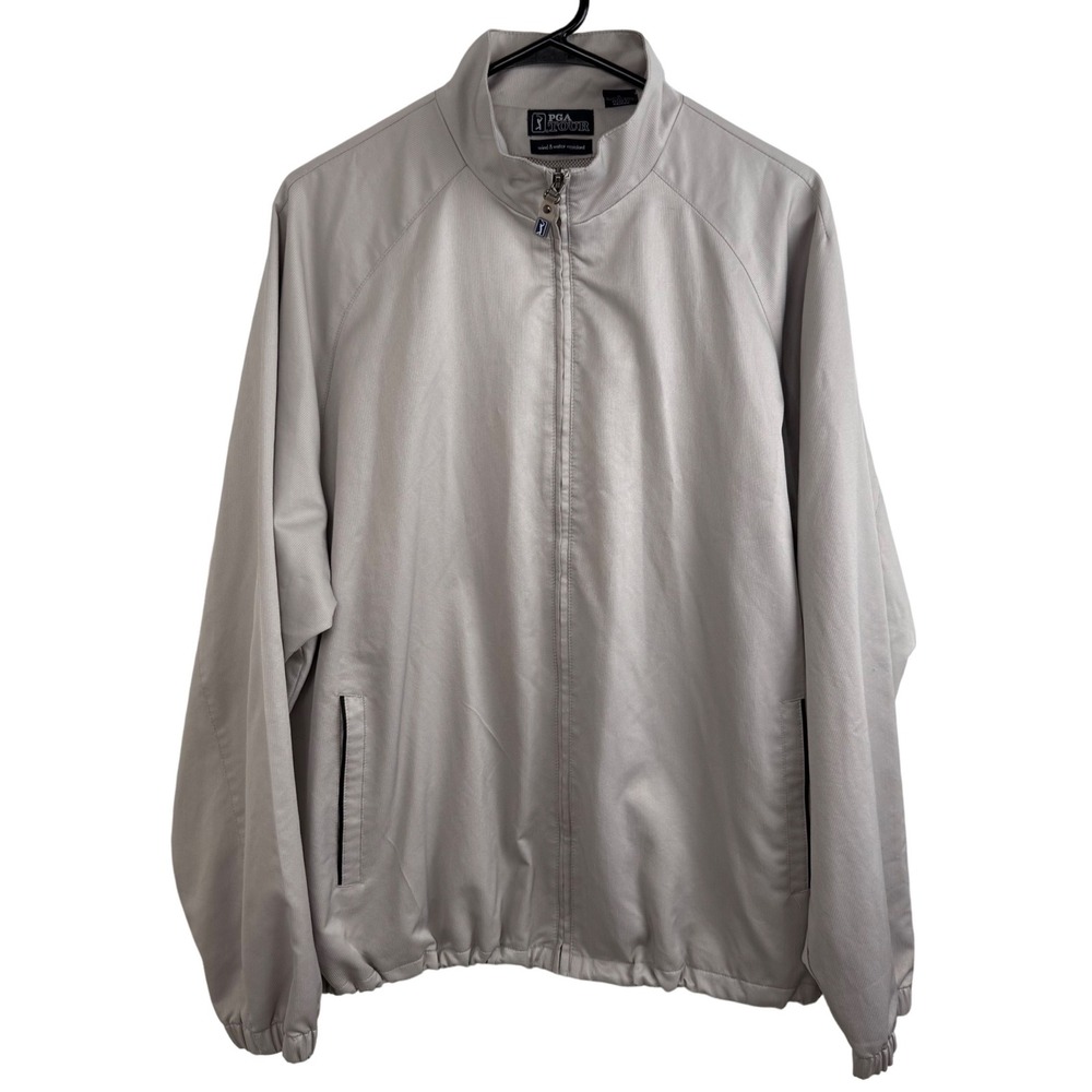 PGA Tour Windbreaker Jacket Mens Large Beige Full Zip Golf Lightweight‎